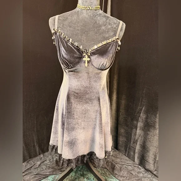 Dolls Kill Black Velvet Mini Dress - Picture 3 of 7